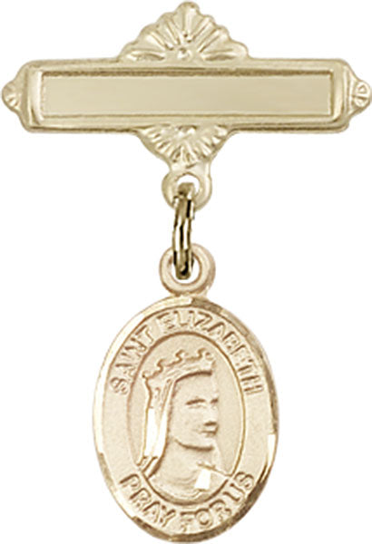 St. Elizabeth of Hungary Charm and Polished Engravable Badge Pin