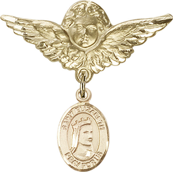 St. Elizabeth of Hungary Charm and Angel with Larger Wings Badge Pin