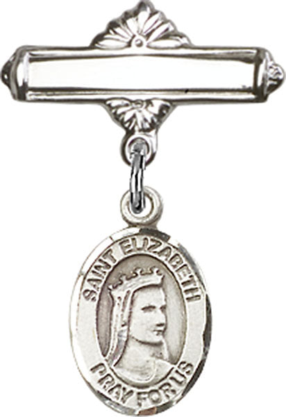 St. Elizabeth of Hungary Charm and Polished Engravable Badge Pin