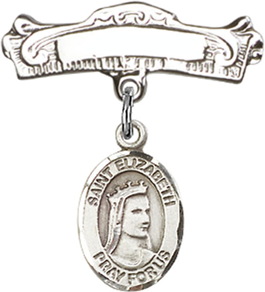 St. Elizabeth of Hungary Charm and Arched Polished Engravable Badge Pin