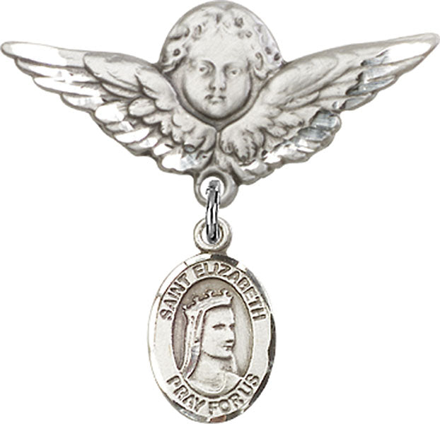 St. Elizabeth of Hungary Charm and Angel with Larger Wings Badge Pin