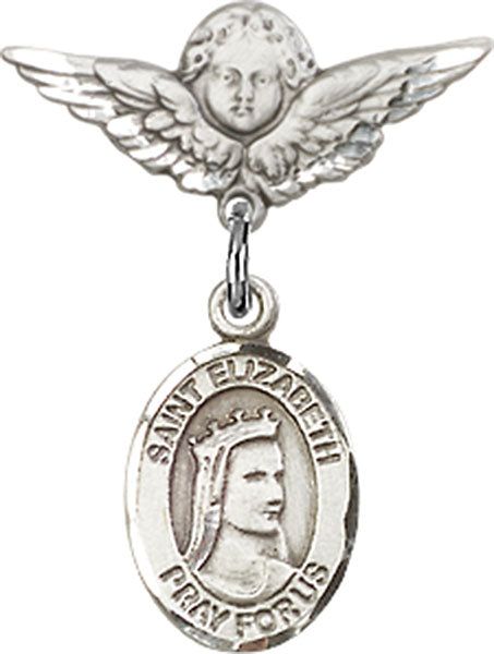 St. Elizabeth of Hungary Charm and Angel with Smaller Wings Badge Pin