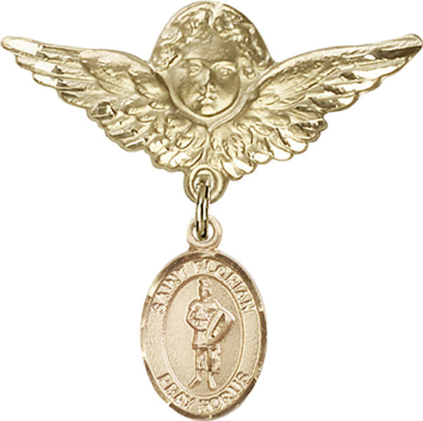 St. Florian Charm and Angel with Larger Wings Badge Pin