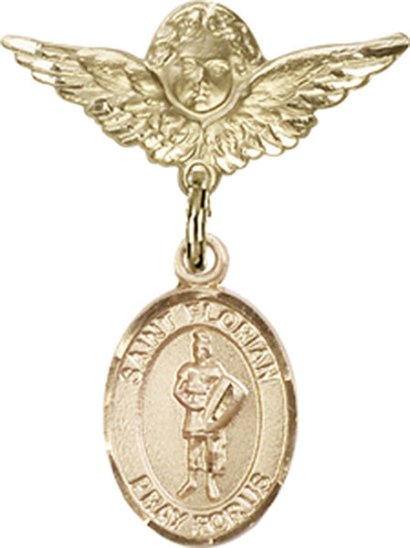 St. Florian Charm and Angel with Smaller Wings Badge Pin