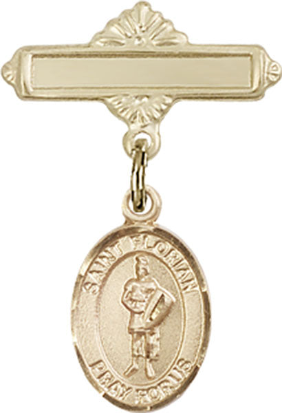 St. Florian Charm and Polished Engravable Badge Pin