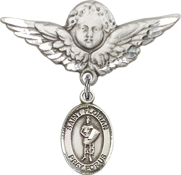 St. Florian Charm and Angel with Larger Wings Badge Pin