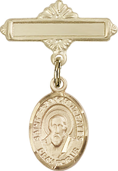 St. Francis de Sales Charm and Polished Engravable Badge Pin
