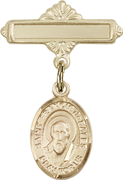 St. Francis de Sales Charm and Polished Engravable Badge Pin