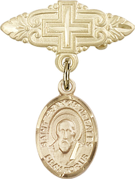 St. Francis de Sales Charm and Badge Pin with Cross