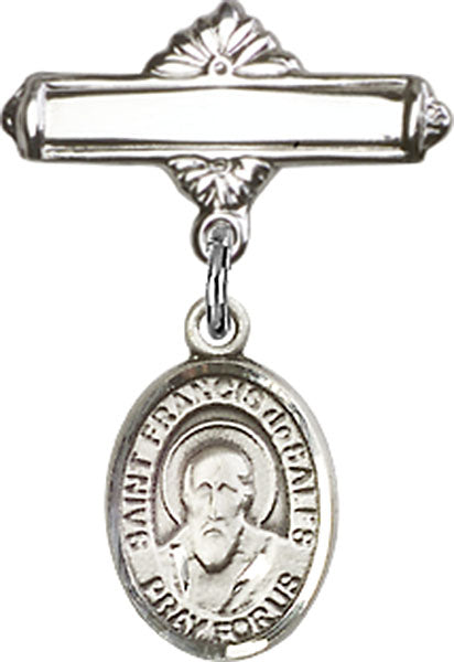 St. Francis de Sales Charm and Polished Engravable Badge Pin