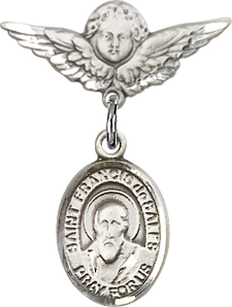 St. Francis de Sales Charm and Angel with Smaller Wings Badge Pin