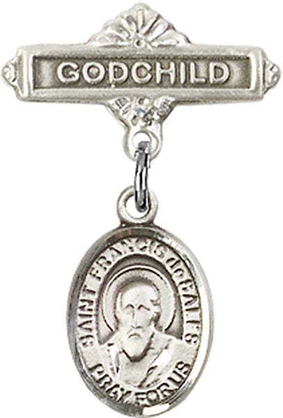 St. Francis de Sales Charm and Godchild Badge Pin