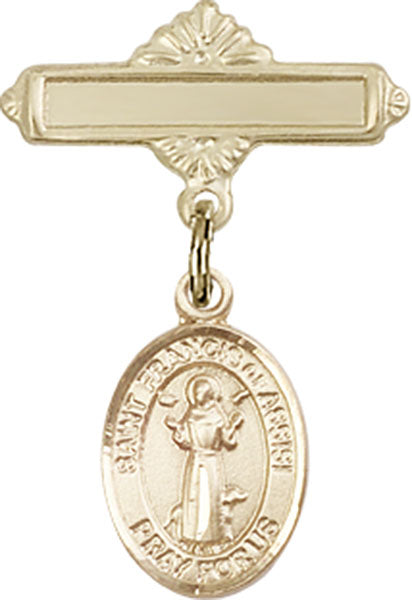 St. Francis of Assisi Charm and Polished Engravable Badge Pin