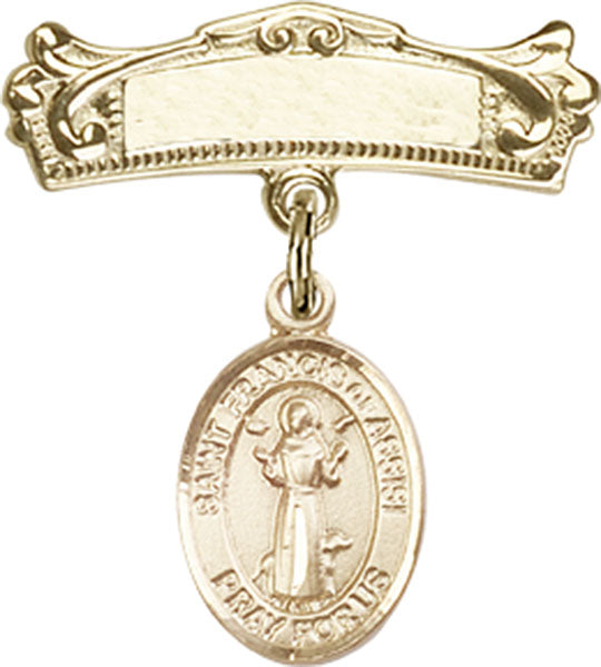 St. Francis of Assisi Charm and Arched Polished Engravable Badge Pin