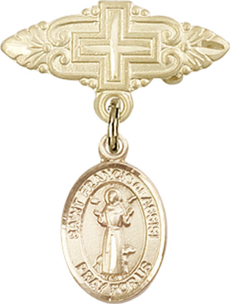 St. Francis of Assisi Charm and Badge Pin with Cross