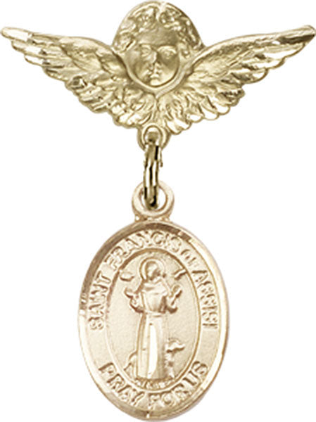 St. Francis of Assisi Charm and Angel with Smaller Wings Badge Pin