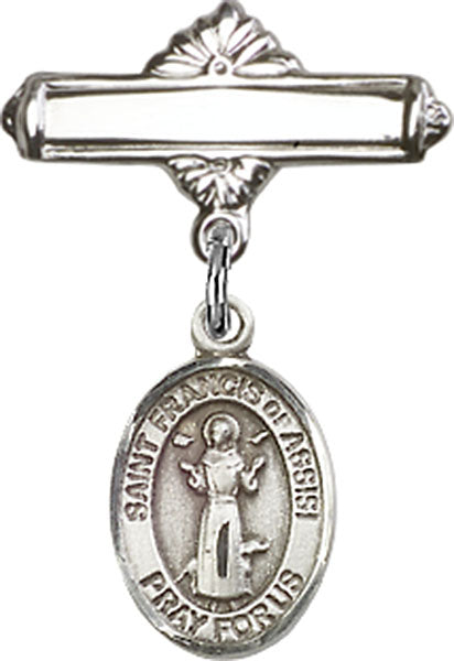 St. Francis of Assisi Charm and Polished Engravable Badge Pin