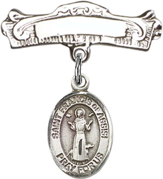 St. Francis of Assisi Charm and Arched Polished Engravable Badge Pin