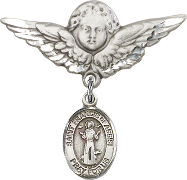 St. Francis of Assisi Charm and Angel with Larger Wings Badge Pin