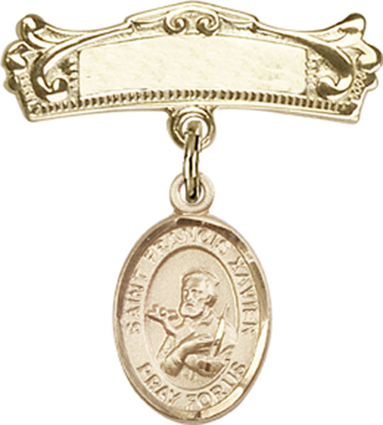 St. Francis Xavier Charm and Arched Polished Engravable Badge Pin