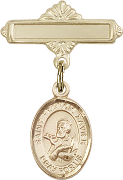St. Francis Xavier Charm and Polished Engravable Badge Pin
