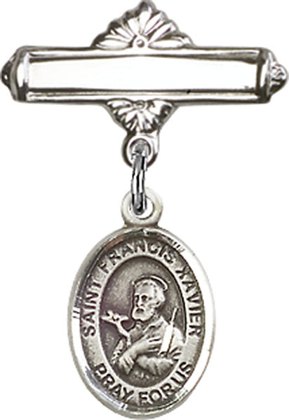St. Francis Xavier Charm and Polished Engravable Badge Pin
