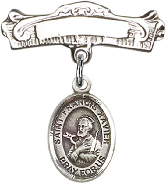 St. Francis Xavier Charm and Arched Polished Engravable Badge Pin
