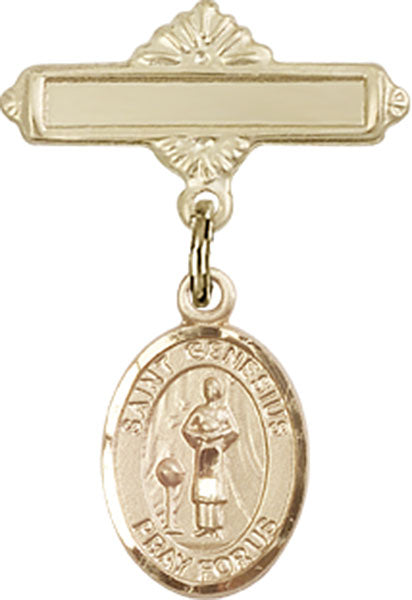 St. Genesius of Rome Charm and Polished Engravable Badge Pin