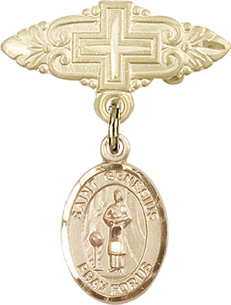St. Genesius of Rome Charm and Badge Pin with Cross