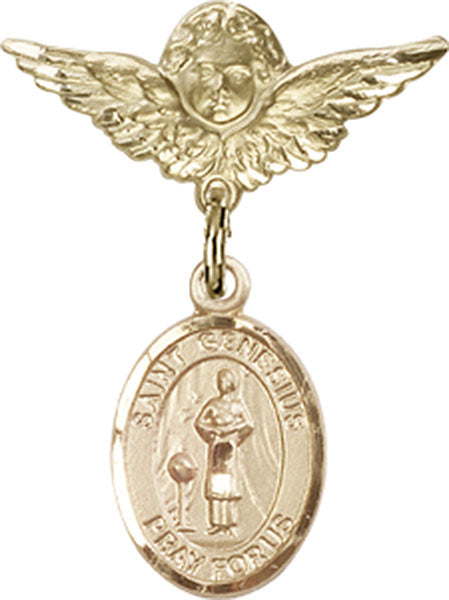 St. Genesius of Rome Charm and Angel with Smaller Wings Badge Pin