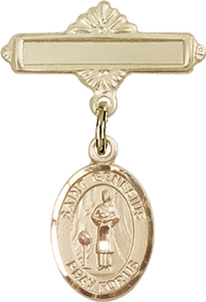 St. Genesius of Rome Charm and Polished Engravable Badge Pin
