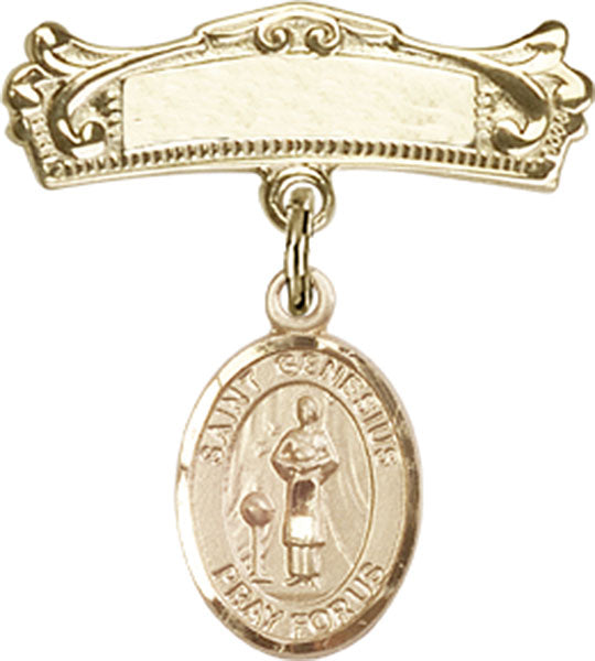 St. Genesius of Rome Charm and Arched Polished Engravable Badge Pin