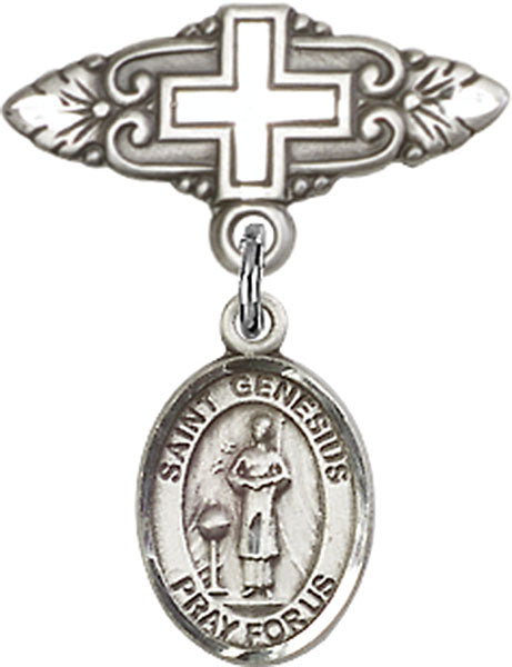 St. Genesius of Rome Charm and Badge Pin with Cross