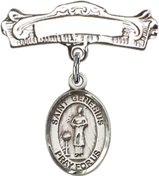 St. Genesius of Rome Charm and Arched Polished Engravable Badge Pin
