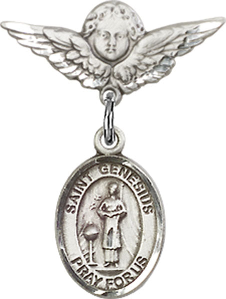 St. Genesius of Rome Charm and Angel with Smaller Wings Badge Pin