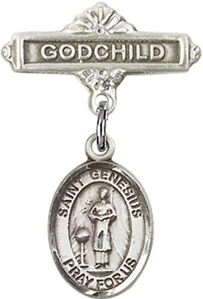 St. Genesius of Rome Charm and Godchild Badge Pin