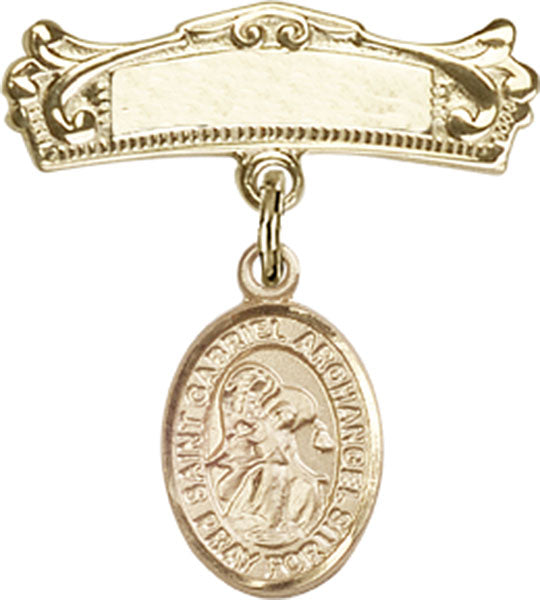 St. Gabriel the Archangel Charm and Arched Polished Engravable Badge Pin
