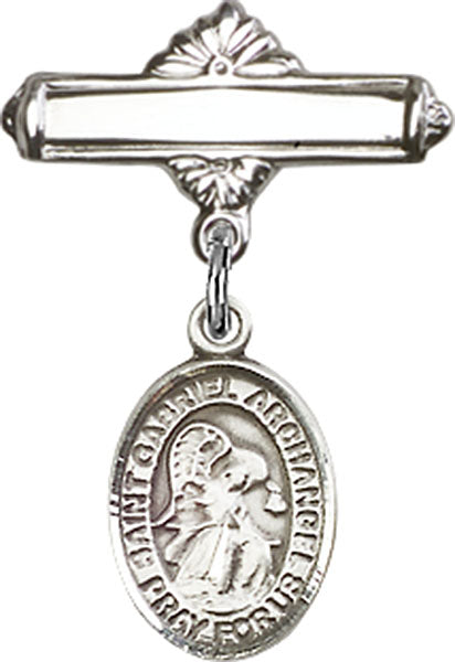 St. Gabriel the Archangel Charm and Polished Engravable Badge Pin