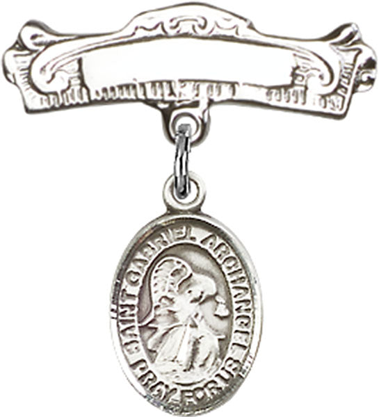 St. Gabriel the Archangel Charm and Arched Polished Engravable Badge Pin