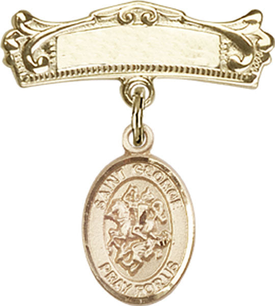 St. George Charm and Arched Polished Engravable Badge Pin