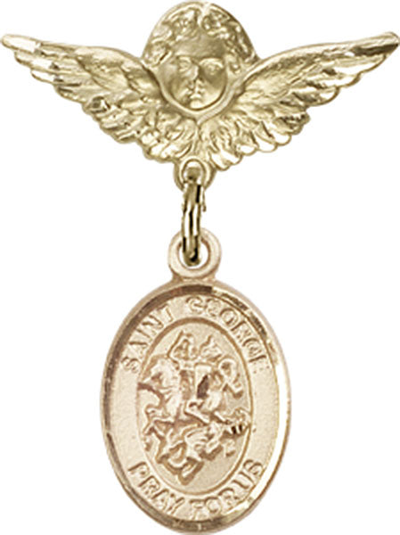 St. George Charm and Angel with Smaller Wings Badge Pin
