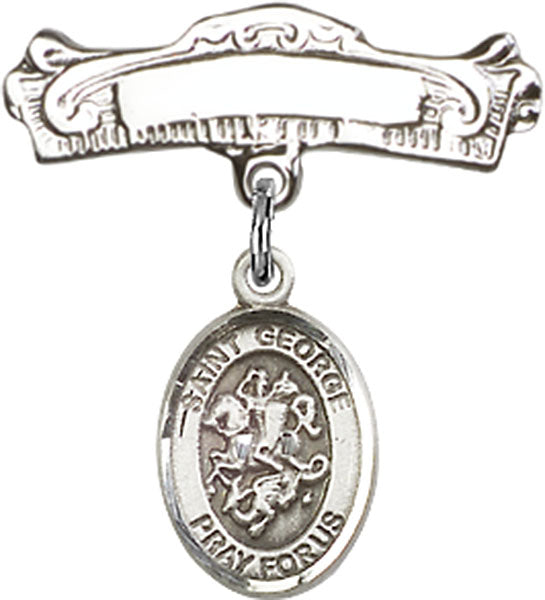 St. George Charm and Arched Polished Engravable Badge Pin