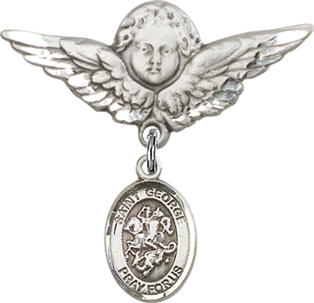 St. George Charm and Angel with Larger Wings Badge Pin