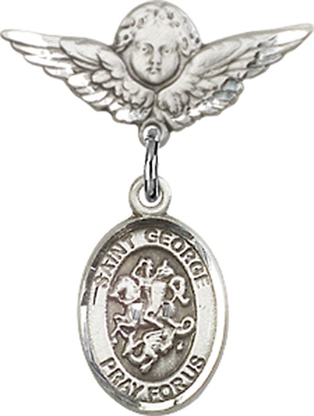 St. George Charm and Angel with Smaller Wings Badge Pin