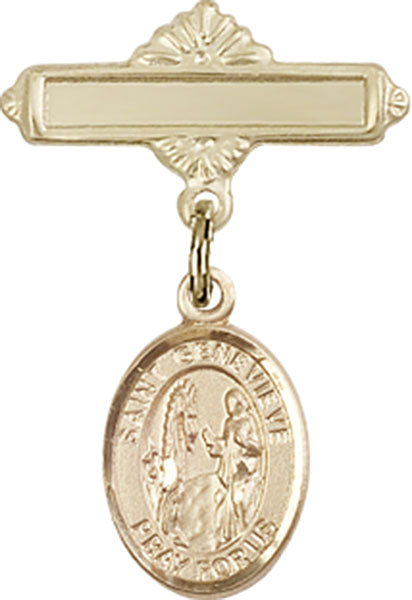 St. Genevieve Charm and Polished Engravable Badge Pin