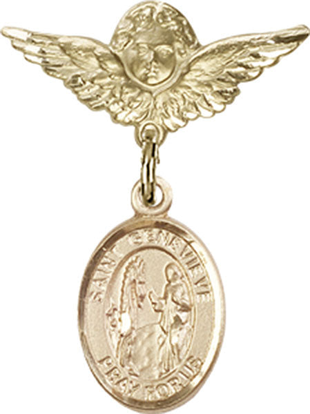 St. Genevieve Charm and Angel with Smaller Wings Badge Pin