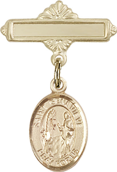 St. Genevieve Charm and Polished Engravable Badge Pin