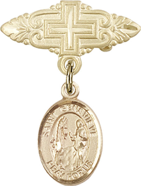 St. Genevieve Charm and Badge Pin with Cross