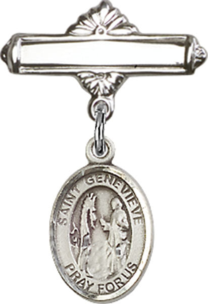 St. Genevieve Charm and Polished Engravable Badge Pin