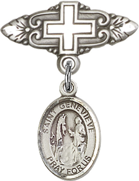 St. Genevieve Charm and Badge Pin with Cross